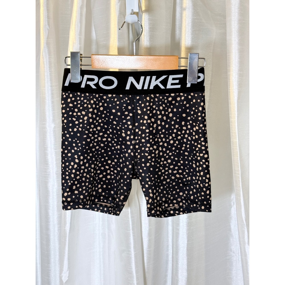 Nike Pro Shorts Kids Large Black Tan Polka Dot Excellent Dri-FIT Athletic DA1033